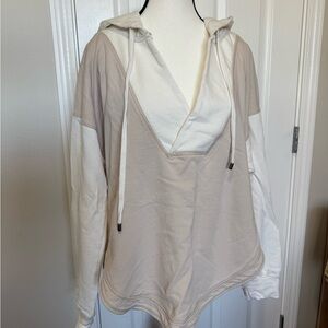 Pilcro Cream and White Hooded Sweatshirt